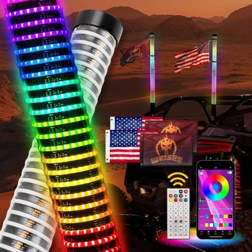 WeiSen 2PCS 3FT COB Fat Whip Light with Remote and Plug & Play Adapter