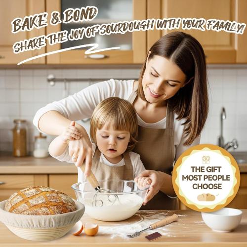 Kikcoin 9 & 10 Banneton Bread Proofing Basket Set, Round Banneton Basket for Sourdough Baking, Baking Supplies with Linen Liner, Bread Lame & Dough Whisk, Sourdough Proofing Tools