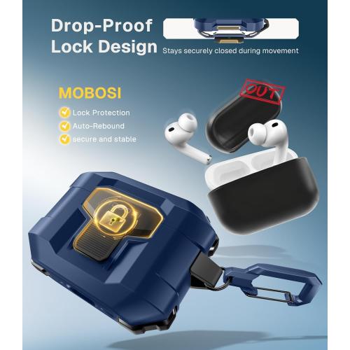 MOBOSI for AirPods Pro 3 Case 2025 with Drop-Proof Lock, Blue