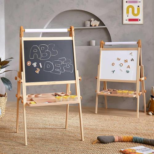 Tiny Land Easel for Kids, Double-Sided Magnetic Easel, Adjustable Wooden Kids Art Easel with Paper Roll, Learning-Toy for 3,4,5,6,7,8 Years Old Boy & Girls