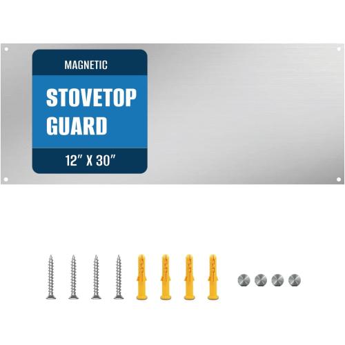 Size 12 By 30 Stainless Steel Stove Backsplash, Reversible Ultra Flat Splatter Guard Range Hood Backsplash, Easy Clean Wall Shield Magnetic Metal Panel