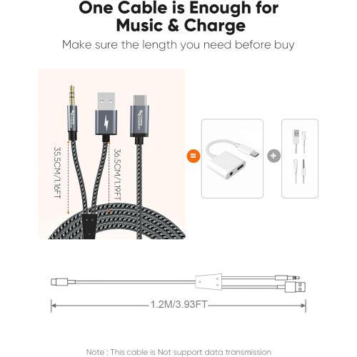 CableCreation USB C to 3.5mm Audio Cable with USB Charging Car Aux Cable