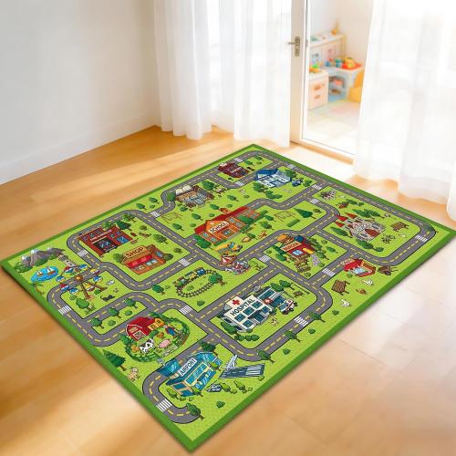 Rug Play Mat for Son, Non-Slip Town City Road Map Carpet for Daughter Playroom Bedroom, Son Play Mat Track Road Rugs, 59x39.4 inch