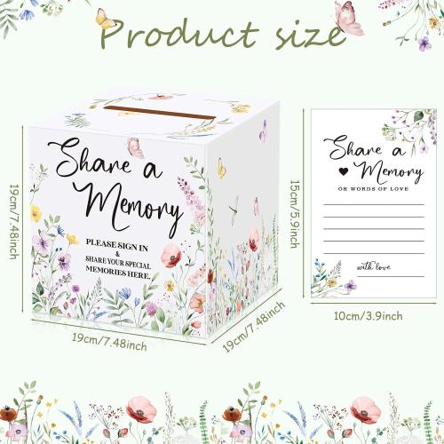 Fainne 25 Pcs Floral Share a Memory Cards with Celebration of Life Box Funeral Advice Cards Thank You Sympathy Holder Box Decor for Guest Funerals Memorial Service Farewell Remembrance Party Supplies
