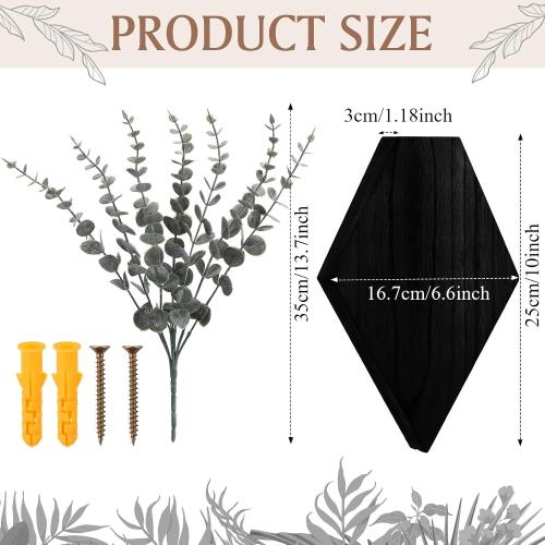 Chunful 2 Pcs Wooden Wall Planter Decor,Black,9.8 x 6.6 x 1.2 Inches