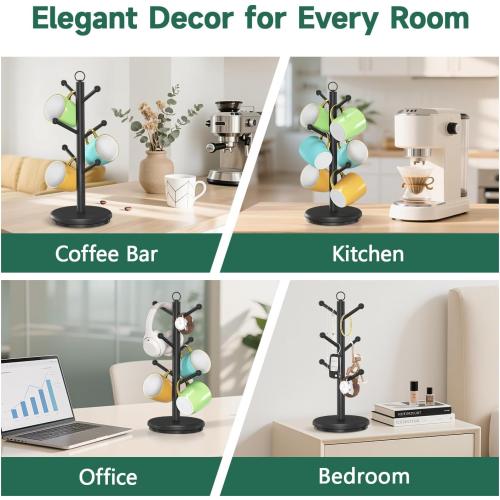 EsLuker.ly Mug Holder Tree Bamboo 360° Rotating Coffee Cup Display Rack