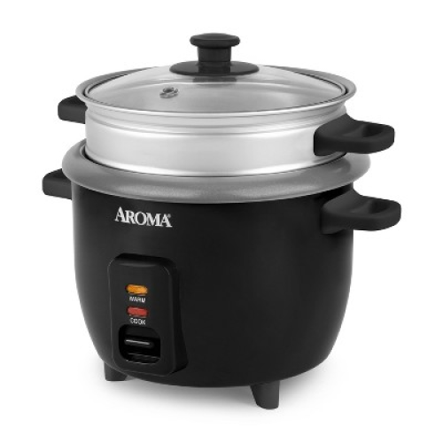 Aroma 6 Cup Rice Cooker with Outer Steam Tray Black‼️light dirt and missing clear lid‼️