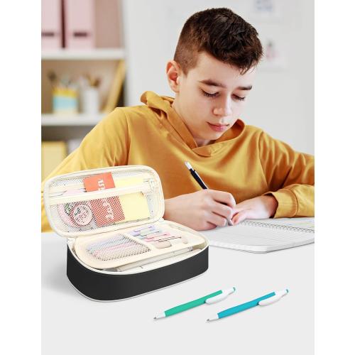 SUNEE Cute Pencil Case, Aesthetic Pen Pouch, Colored Large Pencil Bag with Zipper, Kawaii Stationery Storage and Organizer, School Supplies for Teen and Adult Girls, Black