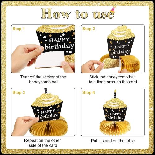 Outus 8 Pieces 80th Birthday Table Decorations for Men and Women, Happy 80th Honeycomb Centerpieces Black Golden 1946 Aged Birthday Party Decorations Tables Toppers for 80 Years Party Supplies
