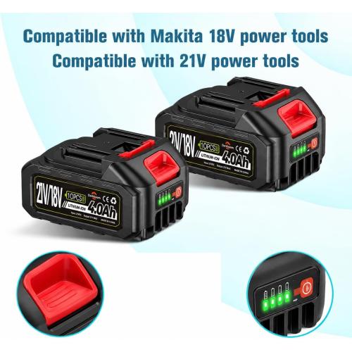 2 pcs Batteries Replacement for Makita, 4.0Ah 4000mAh battery for 18V 20V 21V power tools with a Battery Charger, Battery Compatible with Makita 18V tools,Leaf Blower,weed wacker,Chainsaw,Power washer