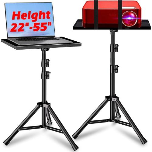 Projector Stand, 33LB Load Bearing & 22-55 Height Adjustable, for Projector/Laptop/DJ Gear, Outdoor/Office/Studio - Stable Base (Black)
