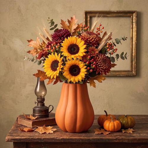 1 Pcs 6 Fall Pumpkin Vase Ceramic White Vase for Table Decor Centerpieces