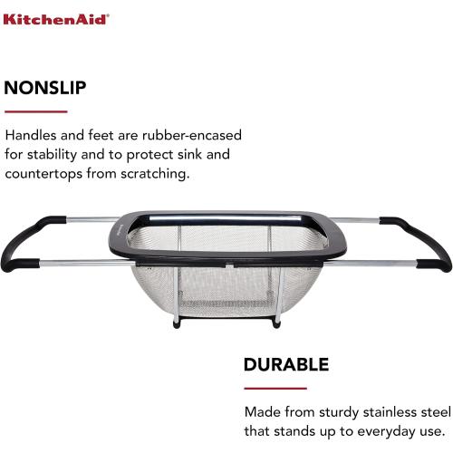 KitchenAid Expandable Stainless Steel Colander, Black