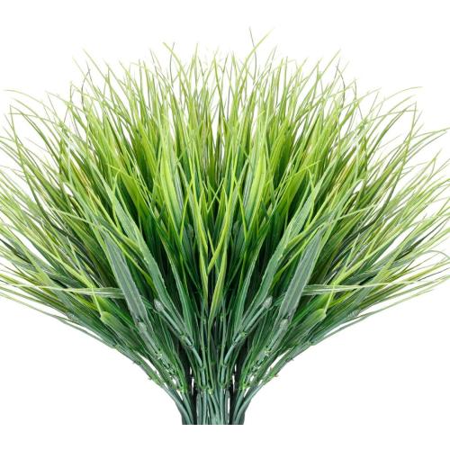 JEMONG 12 Bundles Artificial Grasses Outdoor UV Resistant Fake Grass No Fade Faux Plastic Plants Garden Window Box Decorating(Green Grass)