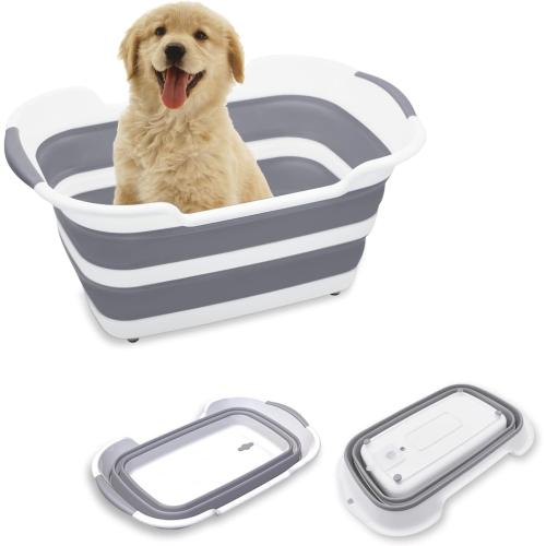Goderewild 7.1 Gal/27L Multipurpose Collapsible Pet Bathtub Upgraded with Drainage Hole and Pet Hair Collector for Bathing/Shower, Portable Laundry Basket-Foldable Bathing Tub-Storage Organizer.