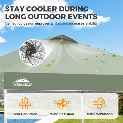 EAGLE PEAK 10x10 Pop Up Canopy Tent Easy Up Canopy Outdoor, Sage Green | Patented PeakPush™ Center Lock, 1 Person Setup Portable Pop Up Tent, Beach, Markets, Camping Sport Events, Wheeled Carry Bag