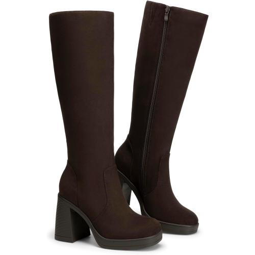 Size 8 Athlefit Knee High Boots Women Wide Calf Platform Boots with Side Zipper