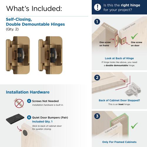 Amerock 105-Degree Inset Surface Self-closing Champagne Bronze Cabinet Hinge, 1 Pair (2-Pieces)