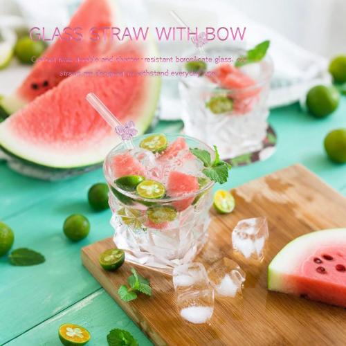 Cute Glass Straws with Charm,Reusable Bow Glass Straw with 1 Cleaning Brush