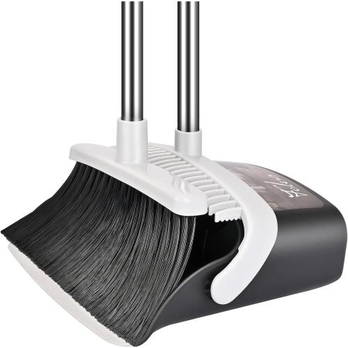 Broom and Dustpan Set, Heavy Duty Dust Pan with Long Handle 51 Inch Broom with Dustpan Combo Set Upright Self-Cleaning Dust Pan Home Kitchen Lobby Indoor Outdoor Sweeping Cleaning Tool - Gray***