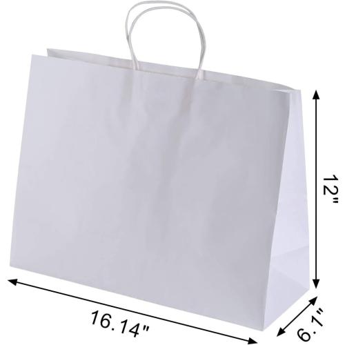 Large Kraft Paper Bags with Handles Bulk for Shopping,50 Pack,White