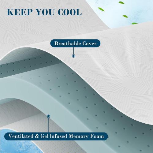 3 Inch Memory Foam Mattress Topper Twin XL, Cooling Gel Bed Topper with Removable Cover, Soft & Pain Relief & Breathable, CertiPUR-US & Oeko-Tex Certified