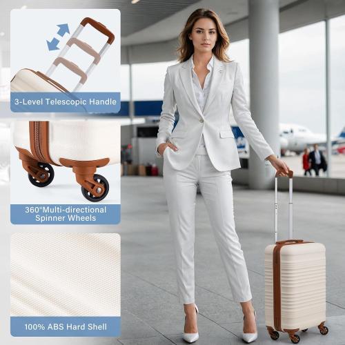 COOLIFE Cabin Suitcase 55X35X20cm for Ryanair Airlines Carry on Cabin Luggage Hard Shell Suitcase Lightweight with TSA Lock and 4 Spinner Wheels 2 Year Warranty, Black/Brown, 55X35X20cm, Suitcase