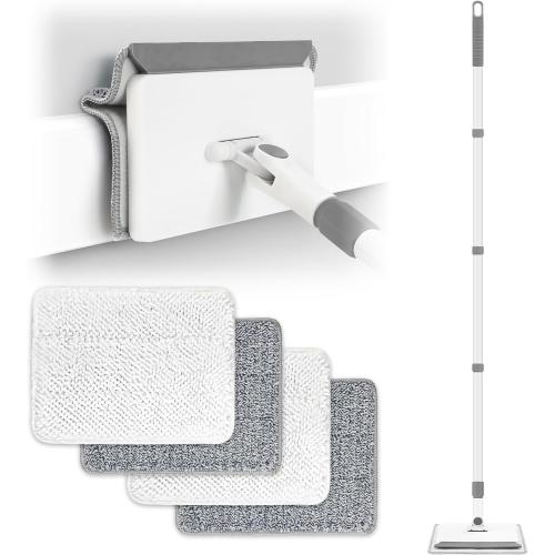 Baseboard Cleaner Tool with Handle, DELUX Baseboard Cleaner with Extendable Long Handle, 4 Reusable Cleaning Pads Wall Cleaner for Baseboards Cleaning, Ceiling, Wall, Floor, Shower Bathroom Kitchen
