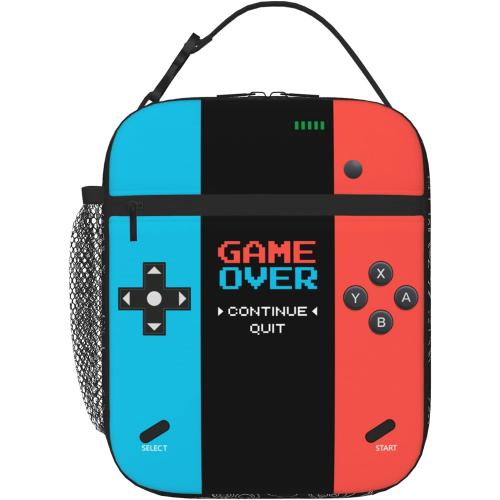 Game Insulated Lunch Box,Game Console Kids Lunch Bag For Boys Girls,Reusable Portable Kids Boys Gamer School Lunch Box With Detachable Handle (Game Neon Red & Blue)
