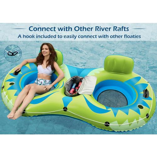 Jasonwell Inflatable River Tube Float - 2 Person Heavy Duty Pool Float with Removable Cooler, Lake Water Tubes for Floating, Raft Lounge Floatie with 2 Cup Holders for Adults