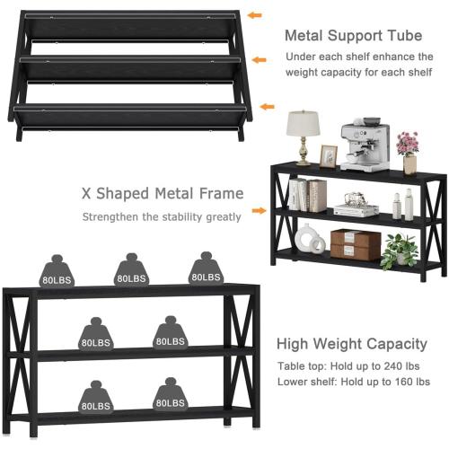FATORRI Console Table for Entryway, Long Sofa Table with Shelves Under Window, Wood and Metal Hallway Tables for Foyer (55 Inch, Black)