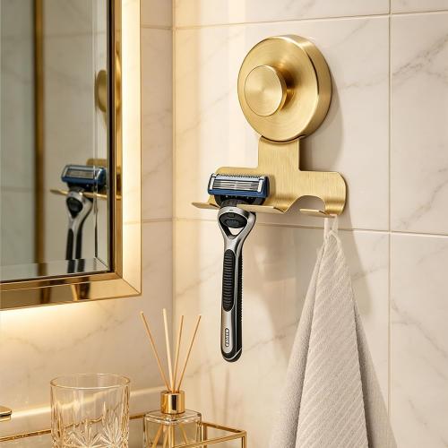 Shower Suction Razor Holder, Stainless Steel No-Drill Bathroom Hook