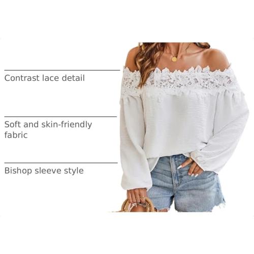 SweatyRocks Women's Lace Off The Shoulder Top Long Sleeve Vacation Blouse