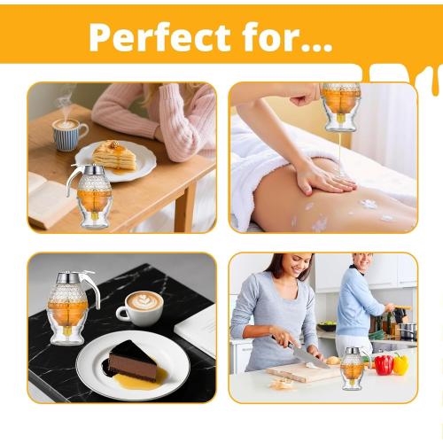 Honey Dispenser with Stand, 8oz Honey Dispenser No Drip Glass