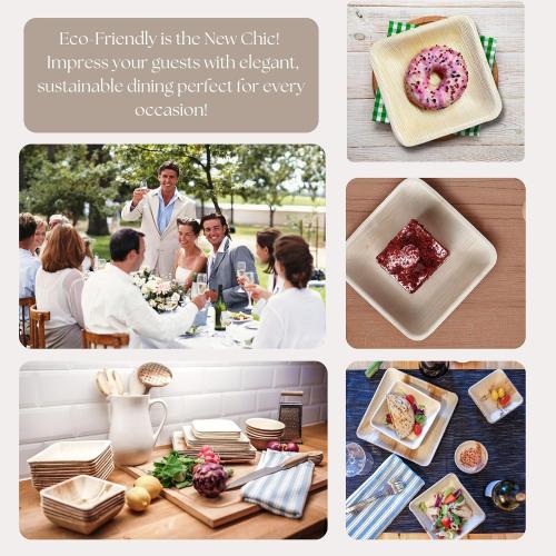 Square 6 inch Bamboo Leaf Plates 50 plates 2pack  one small and one big ‼️