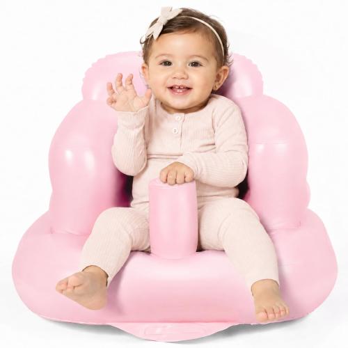 Mink Inflatable Baby Seat for Babies 3 Months & Up, Blow Up Floor Baby Chair with Back Support, Fence & Built-in Air Pump, Sit Me Up Inflatable Chair for Sit Training, Feeding, Travel (Pink)