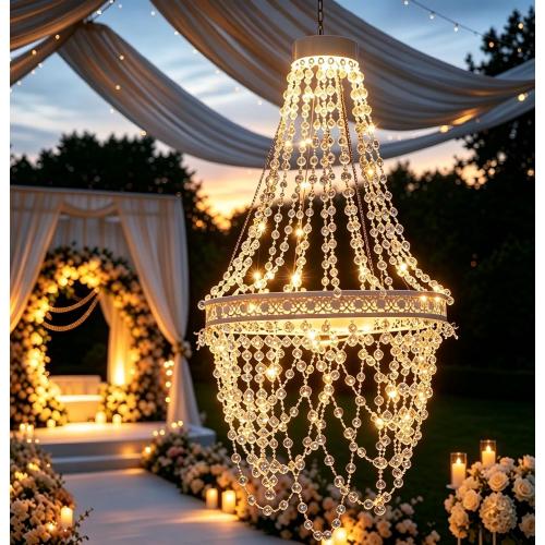 Solar Hanging Crystal Chandelier Outdoor Decorative Garden Light