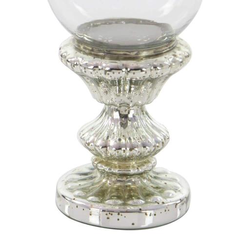 14 in. Silver Glass Handmade Turned Style Pillar Hurricane Lamp