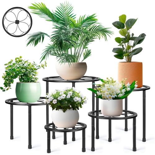 5 Pack Metal Plant Stand, Iron Plant Stands for Indoor and Outdoor, Flower Pot Stands for Multiple Plant, Black Potted Plant Holder for Garden Home
