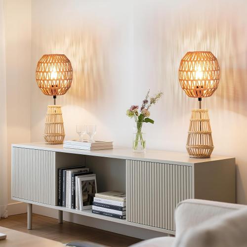 Small Lamp Shades For Table Lamps Hanging Light Boho Lamp Shades Wicker Lamp Shade for Floor Lamps, Rattan Lampshade for Hanging Lamp Wall Sconce Woven Plug in Pendant Light Egg Shade