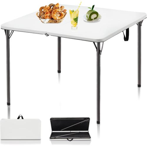 Kasunpul 34 Folding Table, Portable Square Folding Card Table with Collapsible Legs & Carrying Handle, Plastic Tables for Camping,Picnic, Office, Party, White