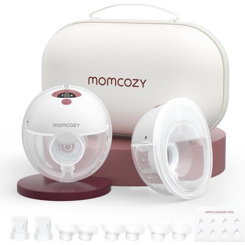 Momcozy M5 Hands-Free Wearable Breast Pump, Double-Sealed Flange for Baby-Like Comfort, 3 Modes & 9 Suction Levels, Portable Electric Pump – 24mm, 2-Pack Cozy Red