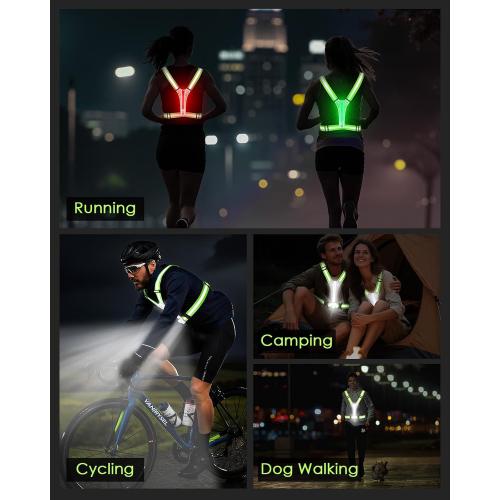 Zacro LED Reflective Vest with Chest Light 500LM, 5 RGB Colors High Visibility Rechargeable Light Up Running Vest IPX4 Night Safety Running Gear for Dog Walking, Cycling, Adjustable for Men Women Kids