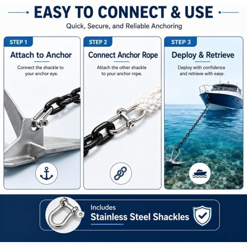 MorningRo PVC Coated Boat Anchor Chain 1/4 Inch x 4ft/ 5ft/ 6ft/ 7ft