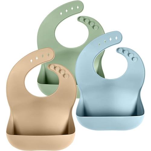 Cuddle Campus Set of 3 Silicone Bibs, Soft Adjustable Bibs for Boys & Girls