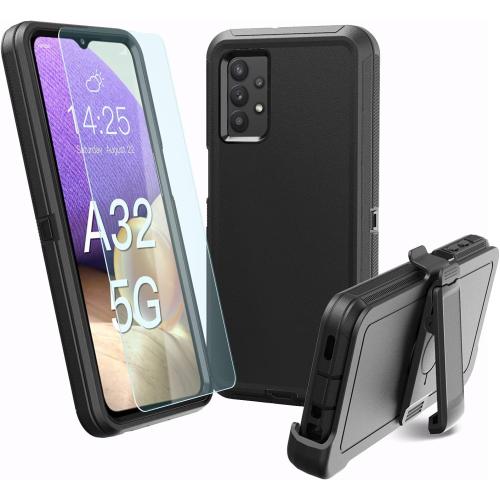 for Galaxy A32 5G case, Heavy Duty case [Not Fit 4G],[ with Clip],[Shockproof] [Dropproof] [Dust-Proof] (Black)