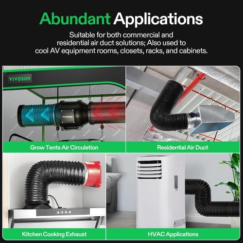 VIVOSUN 6 Inch 8 Feet Flexible Aluminum Ducting with 2 Clamps, Black