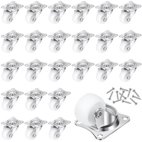 Maitys 24 Pcs 1 Swivel Profile Casters Wheels for Furniture, Small Swivel PP Caster with No Noise 360 Degree, Total 66 Lbs Weighs Capacity for Furniture Appliances, Screws Included(White)