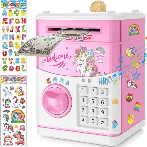 JUNEU Unicorn Piggy Bank for Kids - Electronic Musical Money Bank for Girls