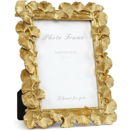 Cuspin 5x7 Picture Frame Gold Vintage Ornate Ginkgo Leaf Resin Photo Frame